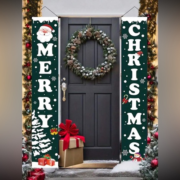 NWT Set of 2 Green Decorative Holiday Display Banners- 🎅🏻 MERRY, CHRISTMAS⛄️ - Picture 1 of 4